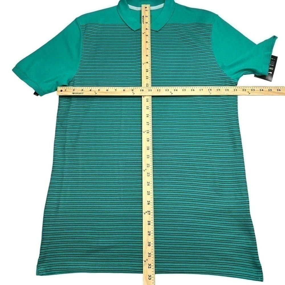 Nike Mens Dri-fit Polo Golf Shirt Green Black Stripped Short Sleeve Size MTall